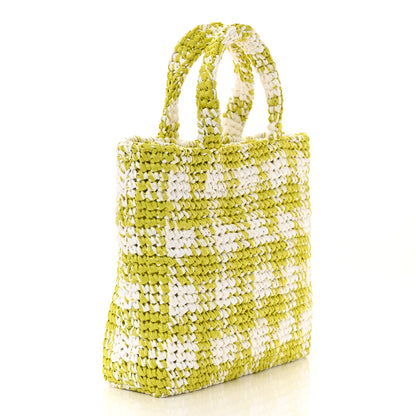 Prada Yarn Raffia Effect Crochet Embroidered Small Logo Tote Citron Yellow 3 of 10