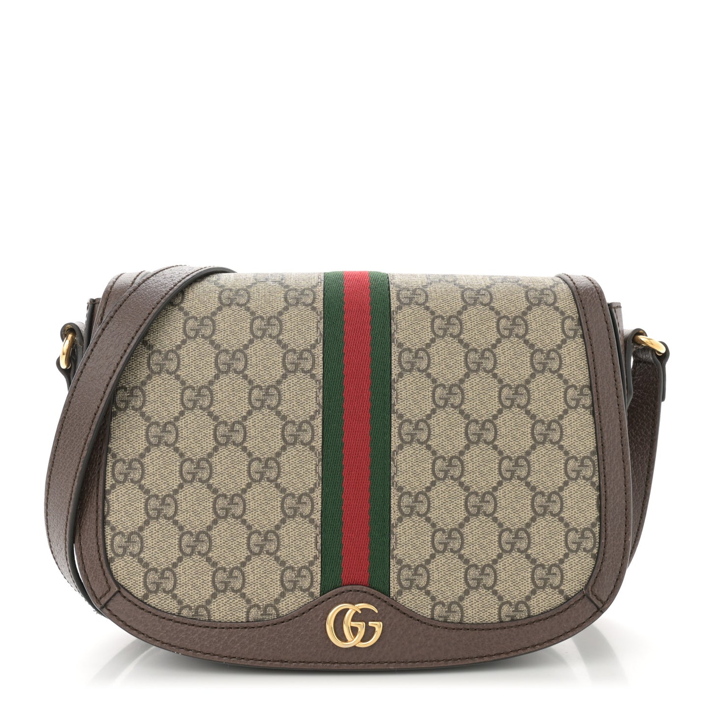 GG Supreme Monogram Web Small Ophidia Flap Messenger Bag Brown