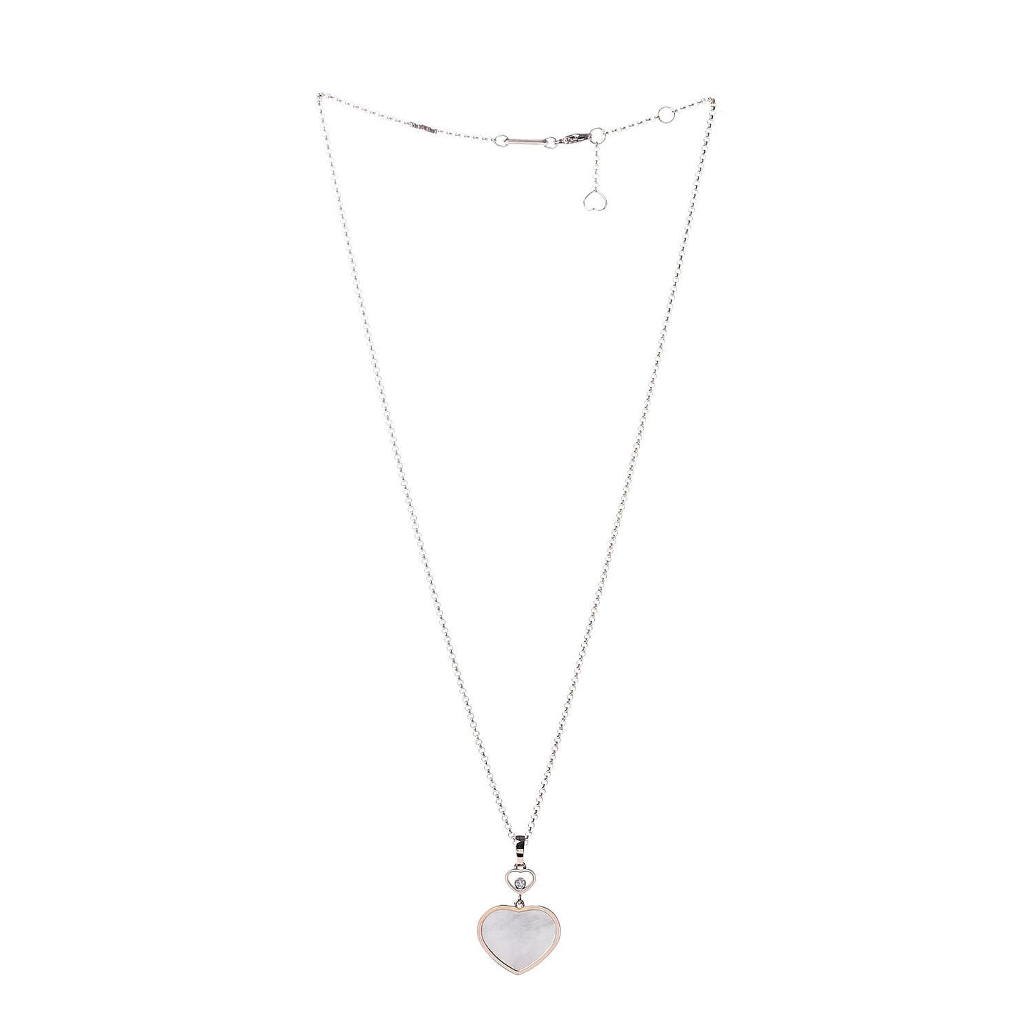 18K Rose Gold Diamond Mother of Pearl Happy Hearts Necklace