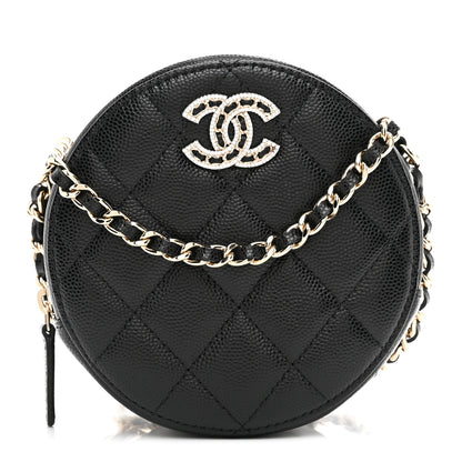 Chanel Caviar Quilted Crystal CC Round Clutch With Chain Black 1 of 10