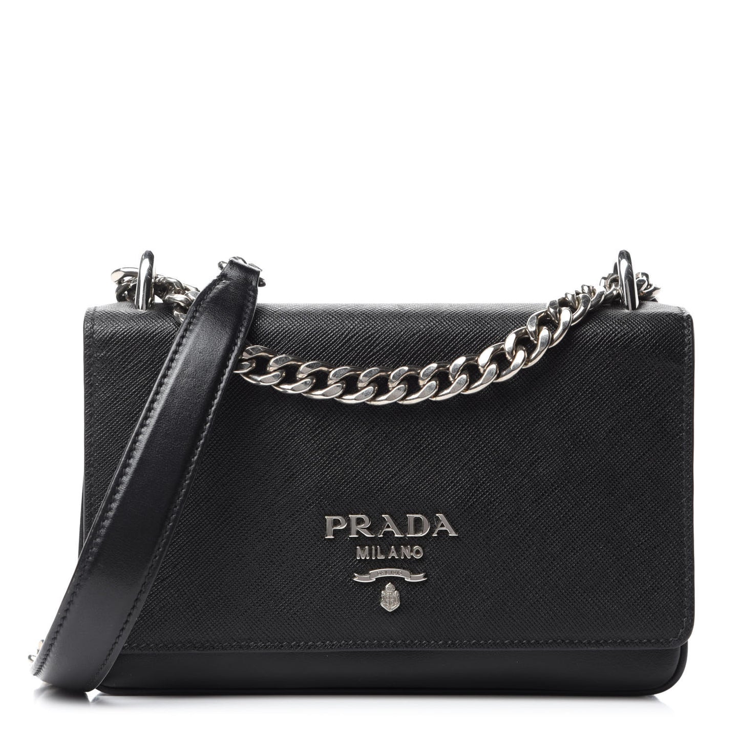 Saffiano Tessuto Nylon Chain Shoulder Bag Black
