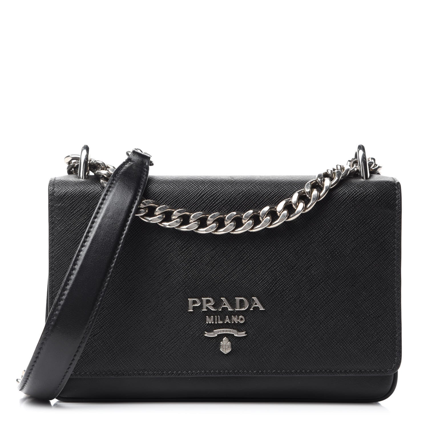 Prada Saffiano Tessuto Nylon Chain Shoulder Bag Black 1 of 13