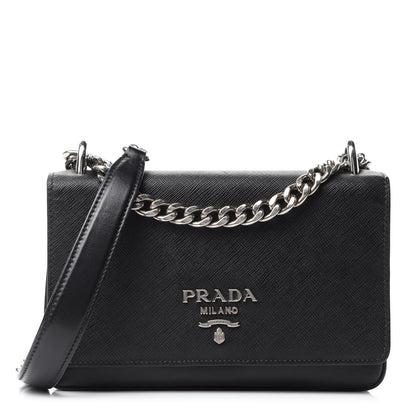 Prada Saffiano Tessuto Nylon Chain Shoulder Bag Black 1 of 13