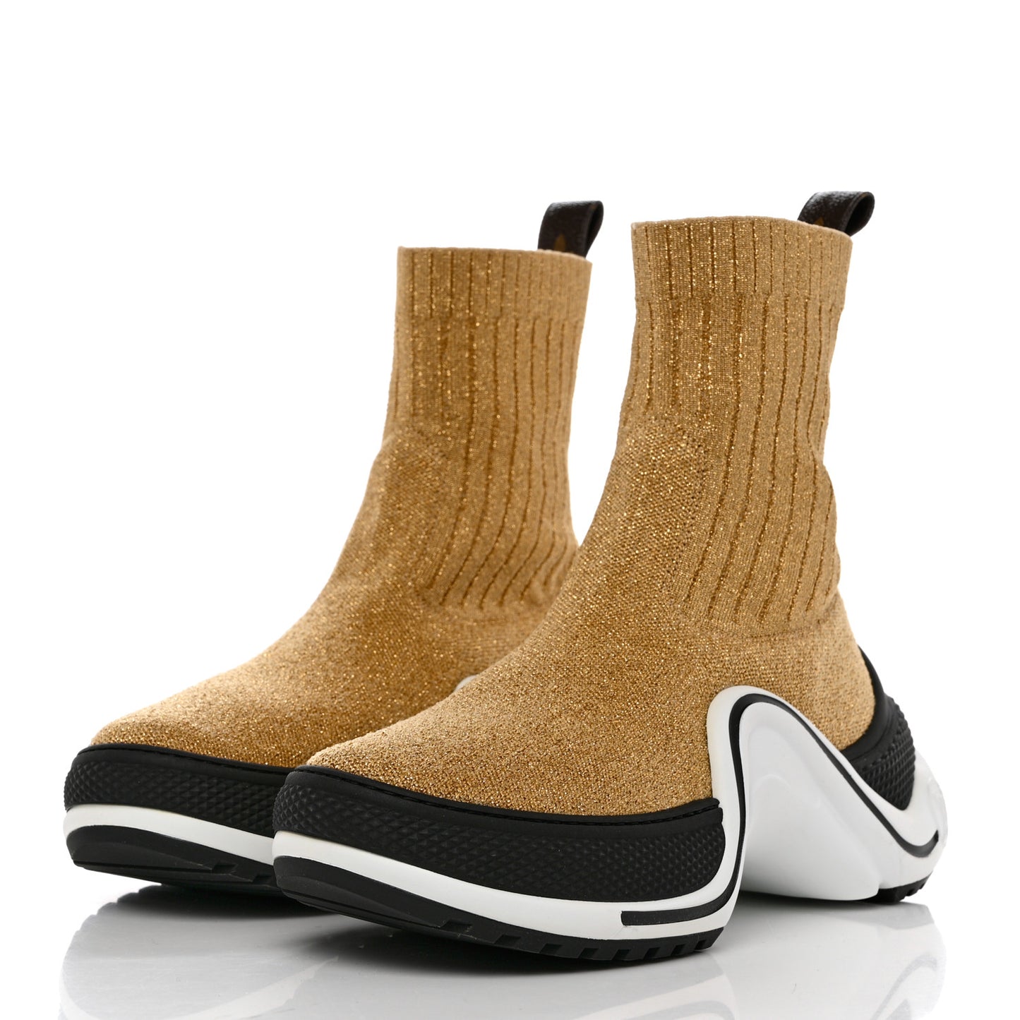 Glitter Stretch Textile Monogram LV Archlight Sneaker Boots 35.5 Gold Black
