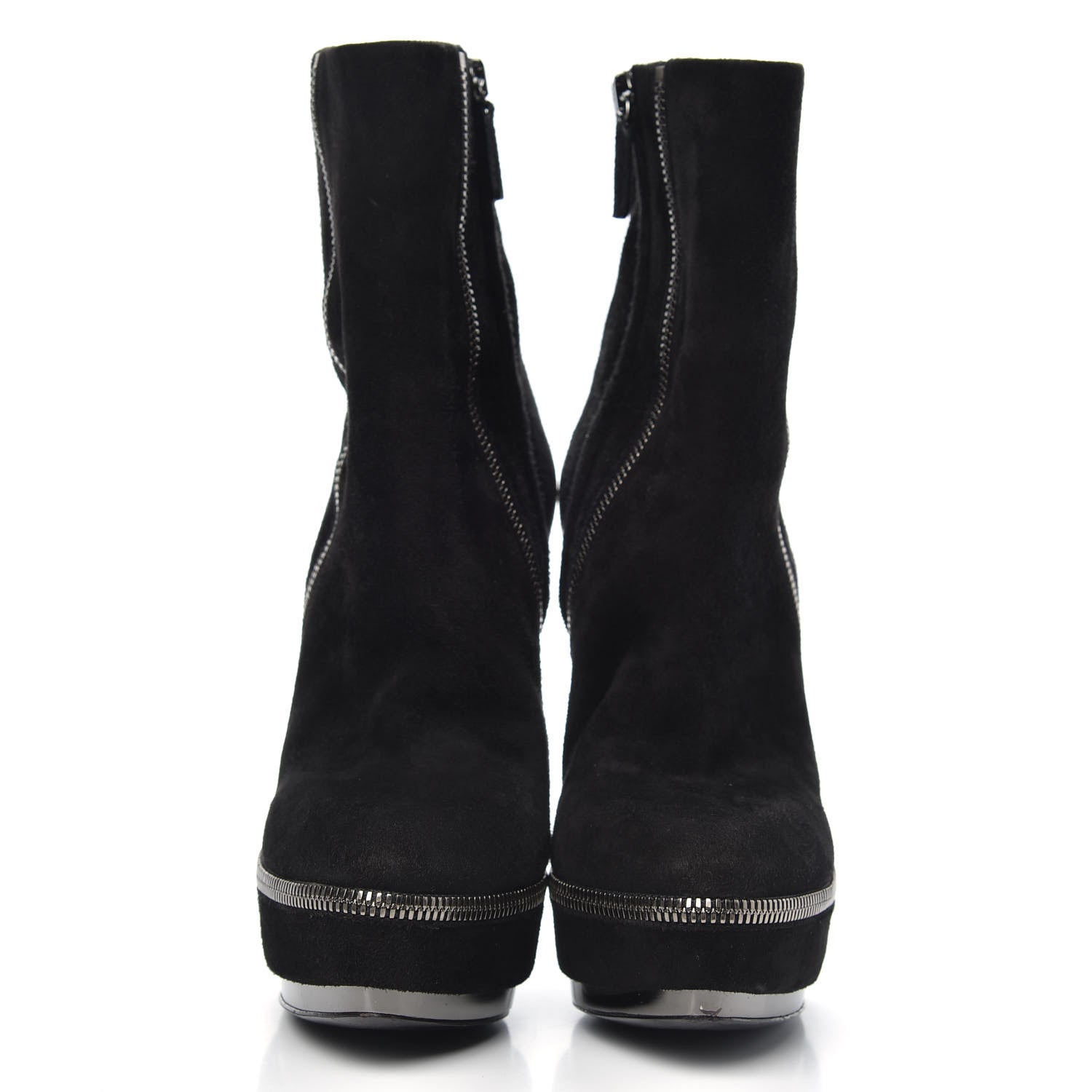 Gucci Suede Zipper Platform Pumps Black 35 2 of 10