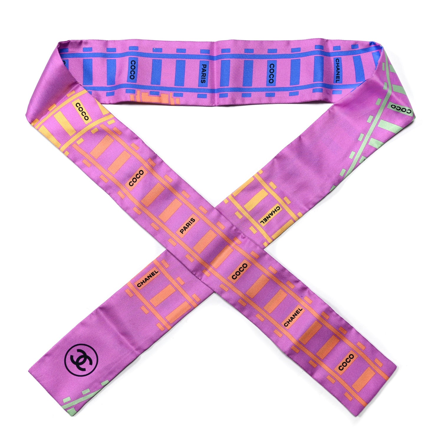 Chanel Silk CC Train Track Slim Bandeau Scarf Purple Multicolor 1 of 3