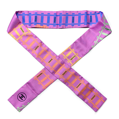 Chanel Silk CC Train Track Slim Bandeau Scarf Purple Multicolor 1 of 3