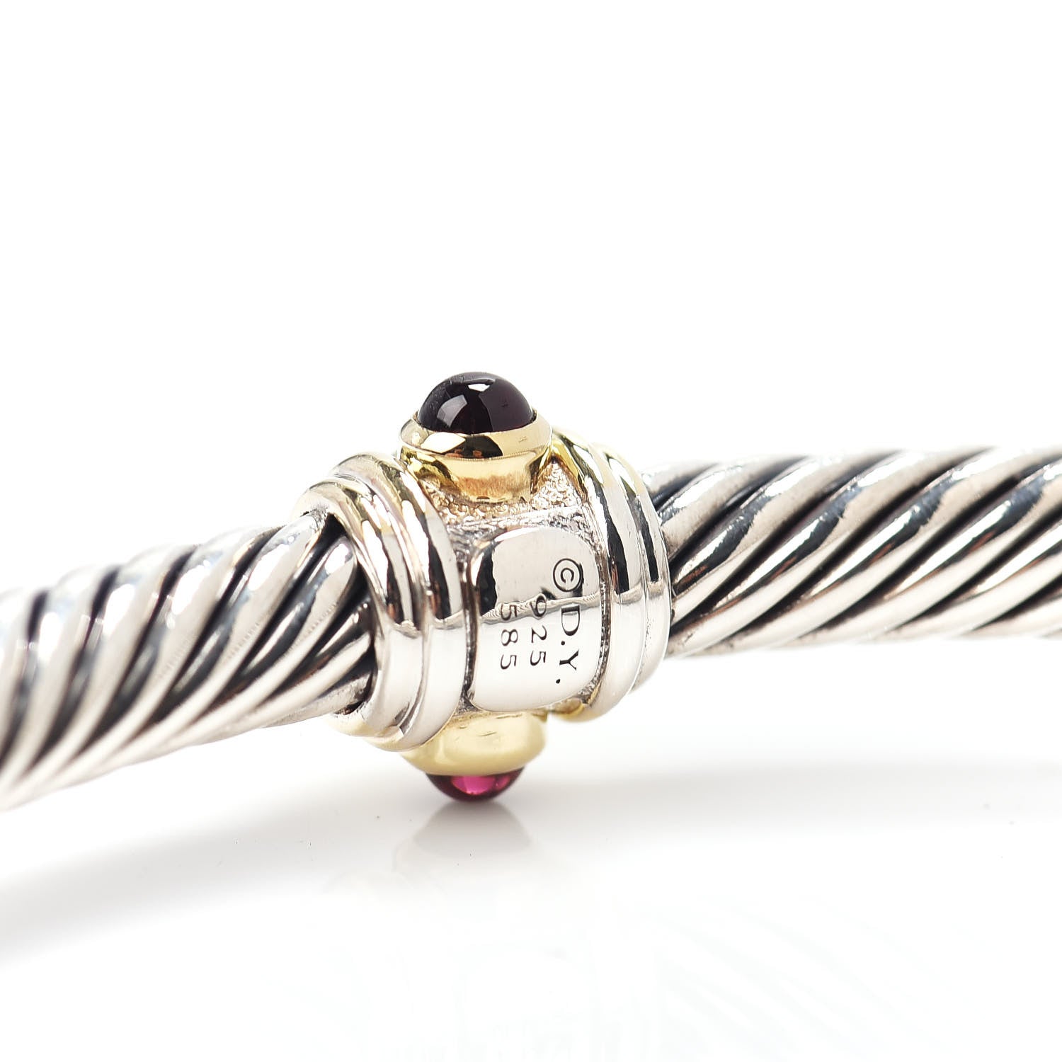 David Yurman Sterling Silver 14K Yellow Gold Citrine Rhodolite Garnet 5mm Cable Renaissance Station Bracelet 4 of 4