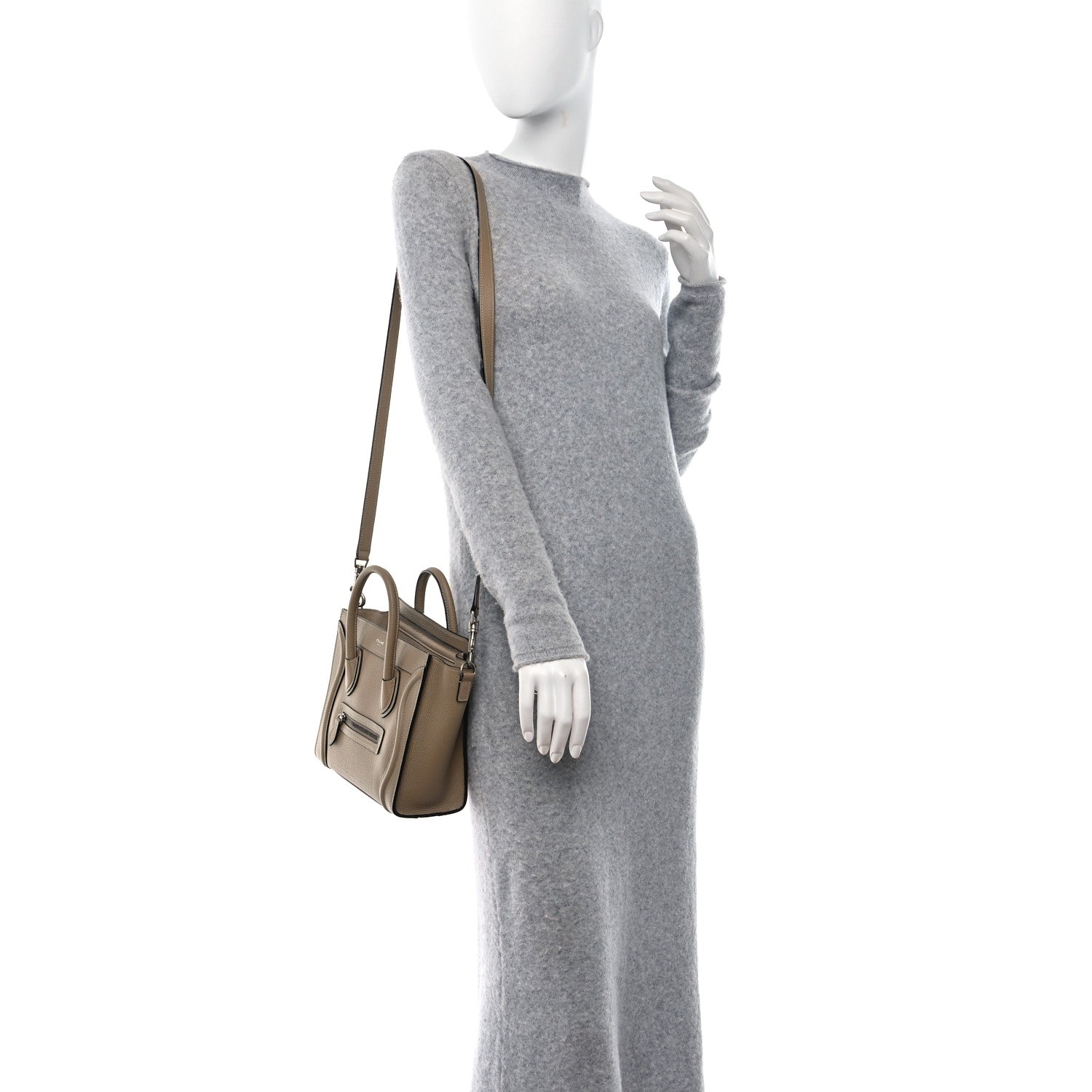 Celine Drummed Calfskin Nano Luggage Dune 2 of 8