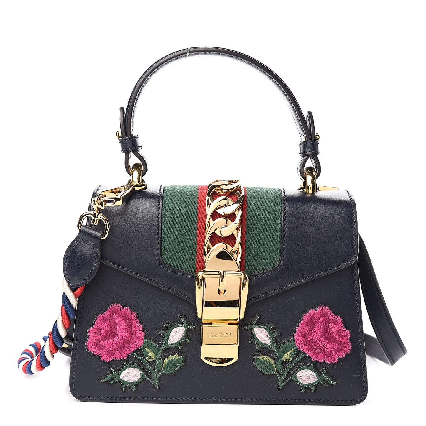 Calfskin Embroidered Mini Sylvie Top Handle Bag Blue