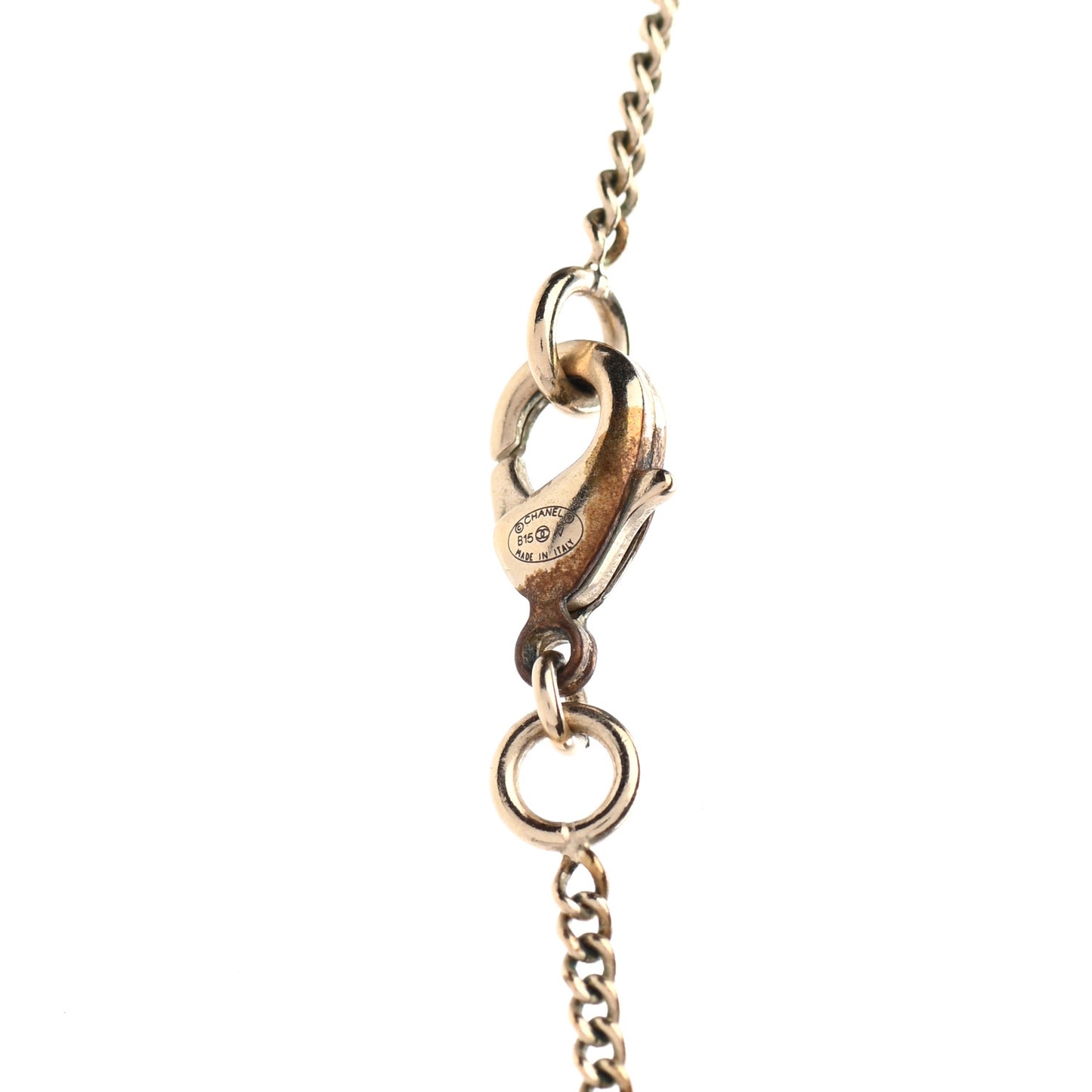 Pearl Enamel CC Drop Necklace Gold