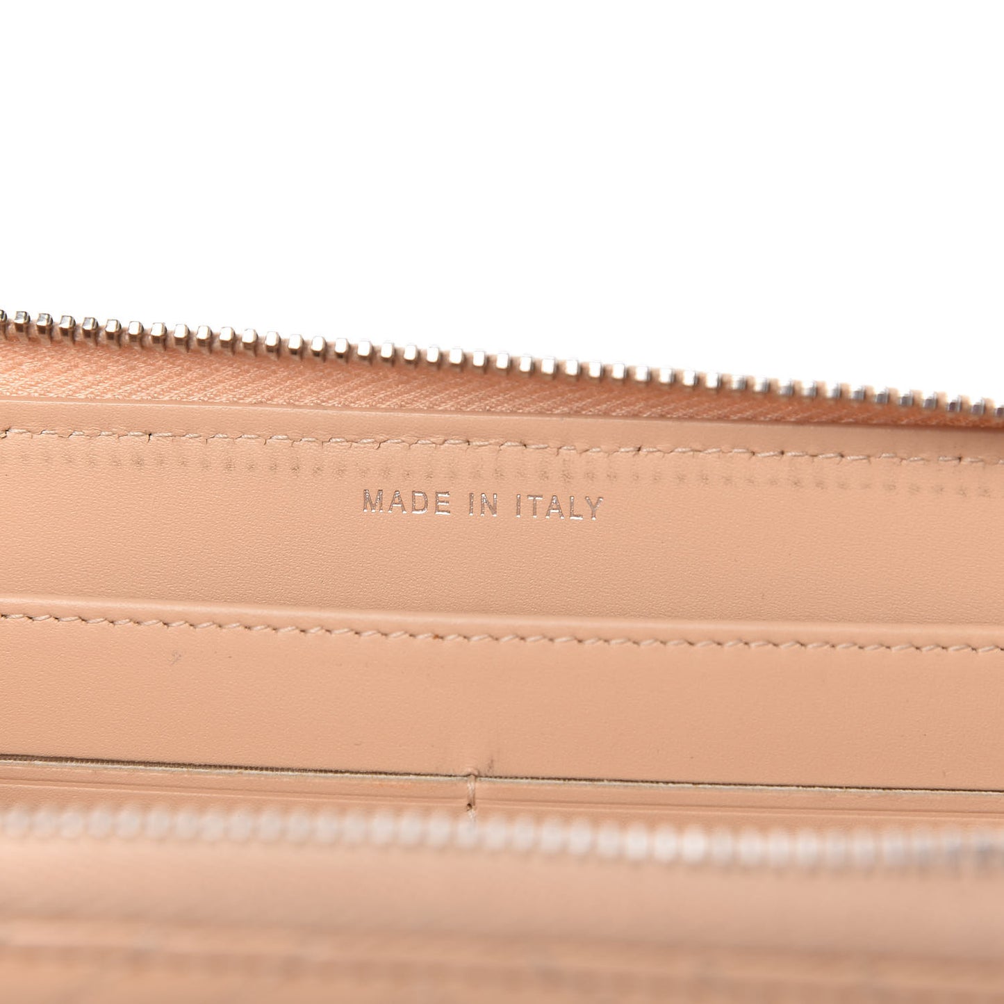 Patent Chevron Quilted Zip Around Wallet Beige