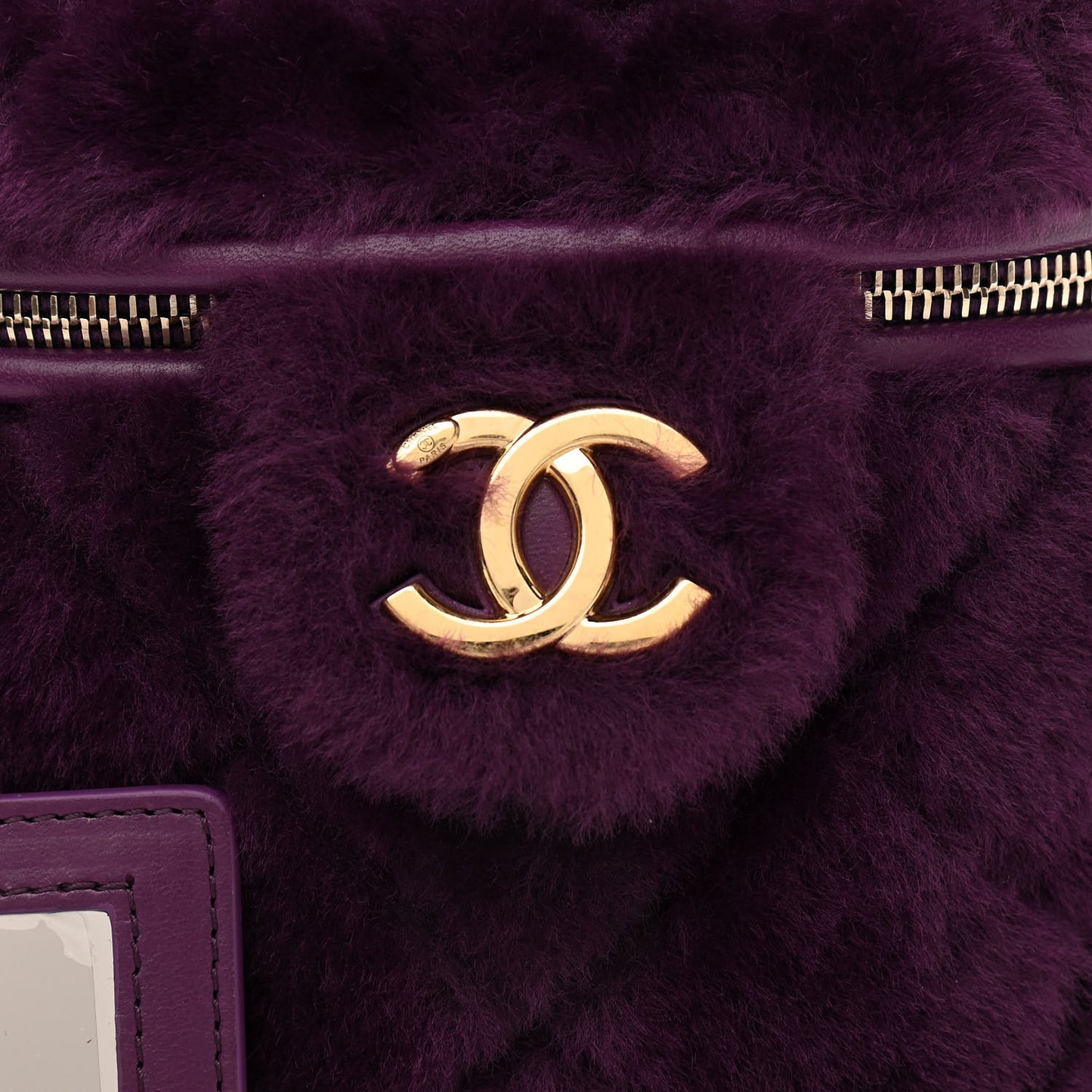 Shearling Lambskin Quilted Small Vanity Case Purple