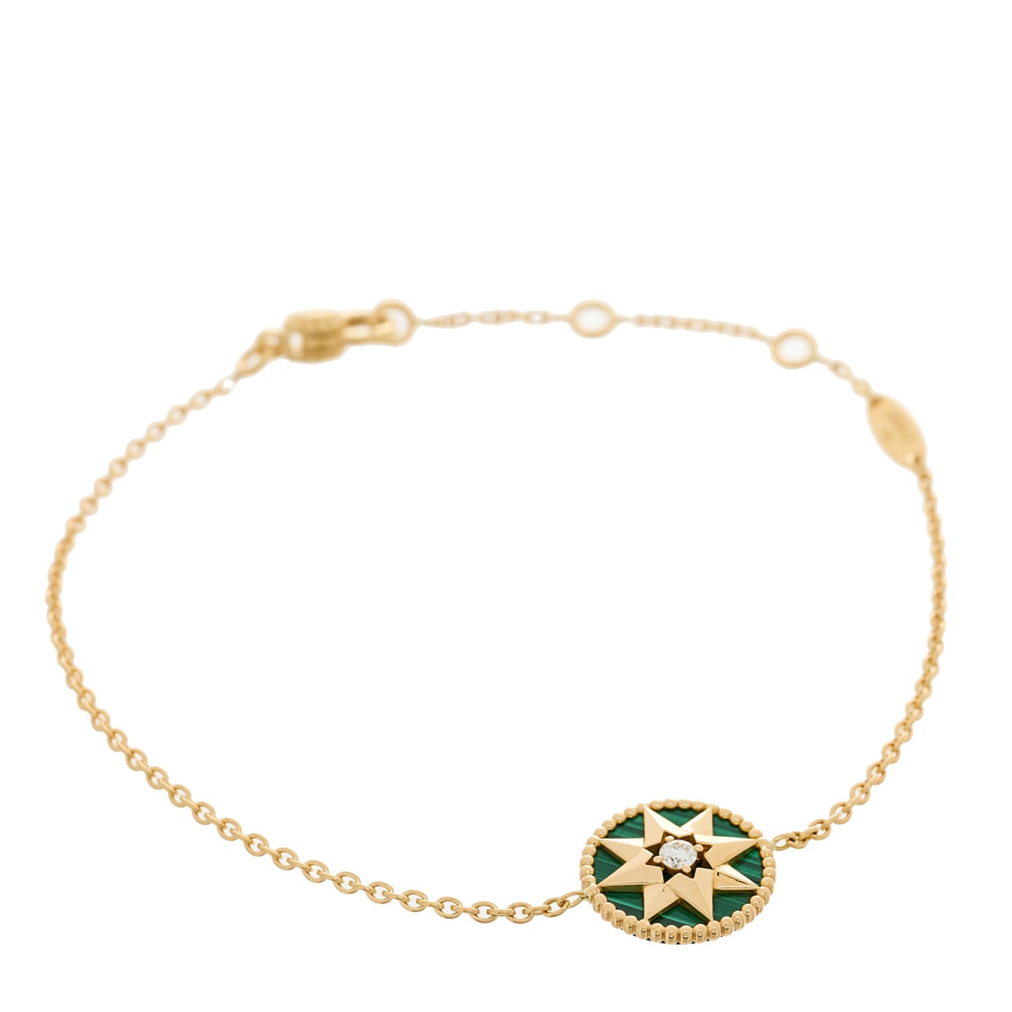 18K Yellow Gold Diamond Malachite Rose Des Vents Bracelet