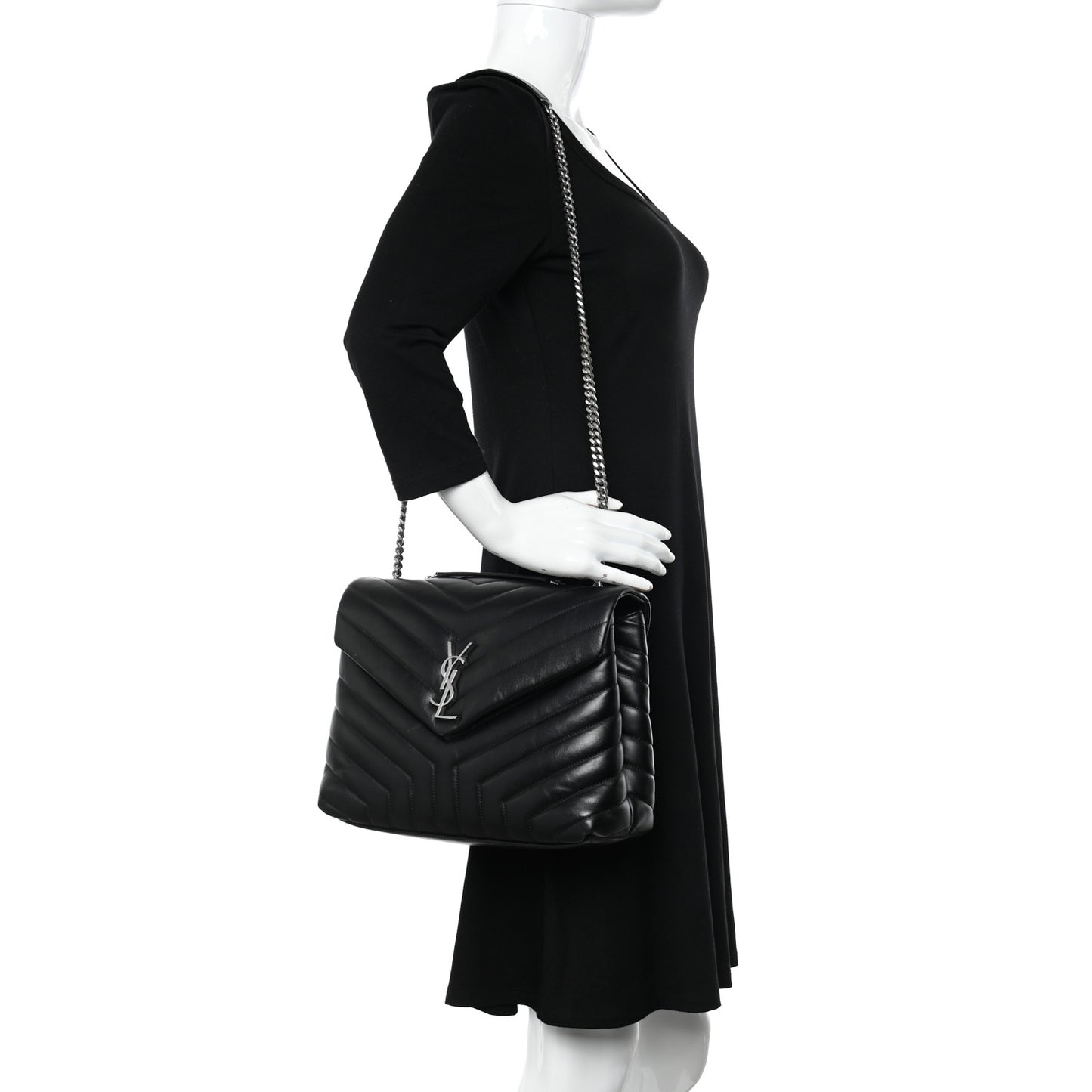 Calfskin Y Quilted Monogram Medium Loulou Chain Satchel Black