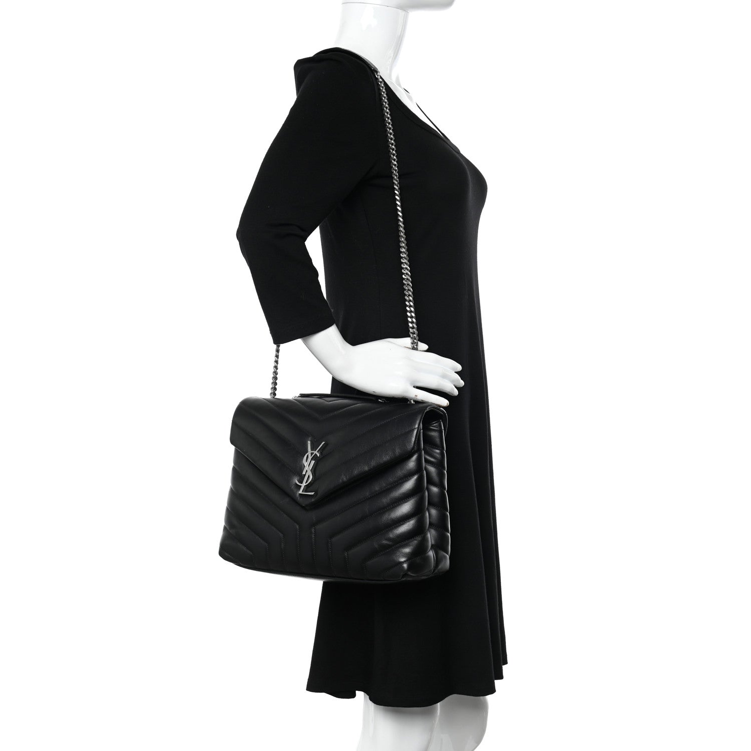 Saint Laurent Calfskin Y Quilted Monogram Medium Loulou Chain Satchel Black 2 of 12