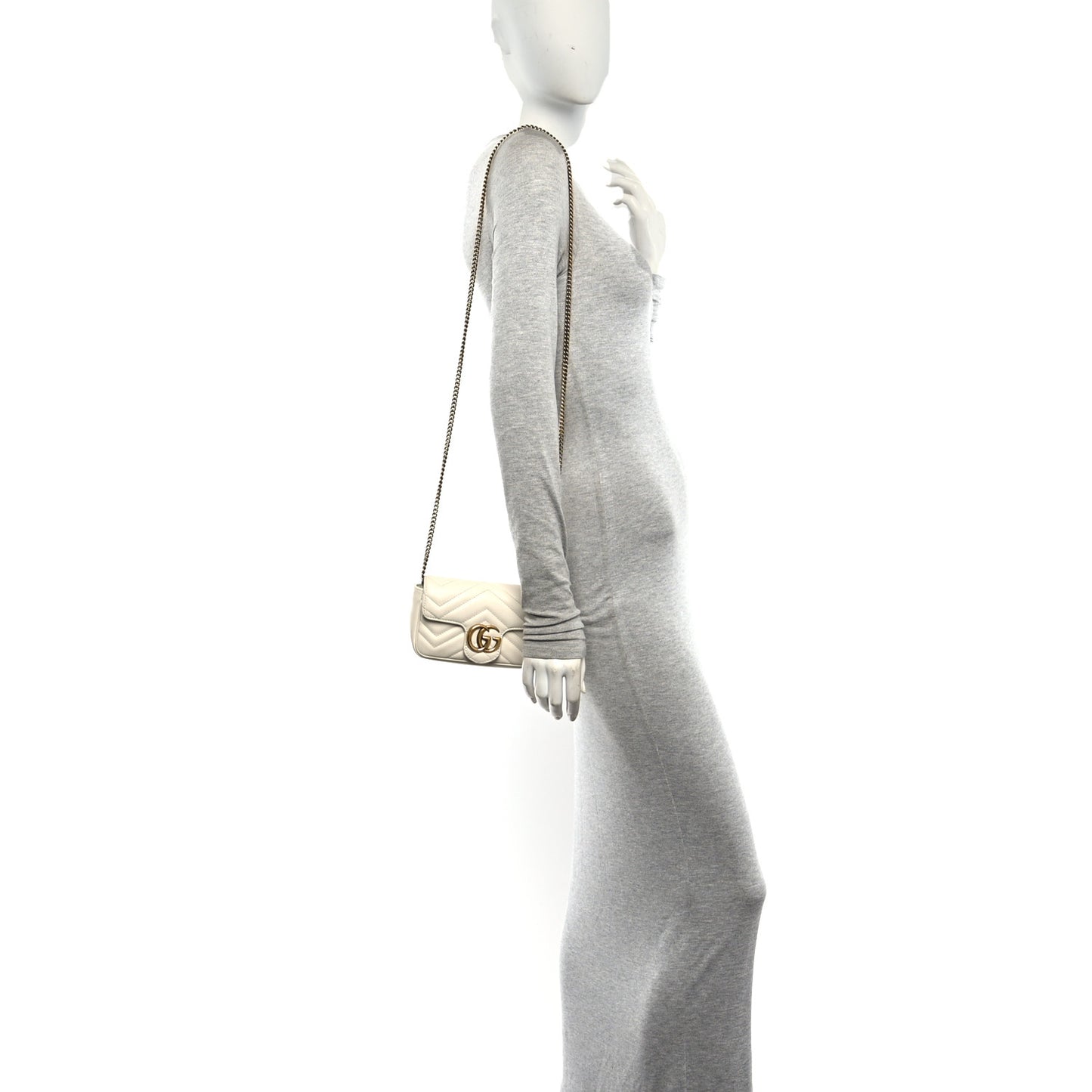 Calfskin Matelasse Super Mini GG Marmont Shoulder Bag White