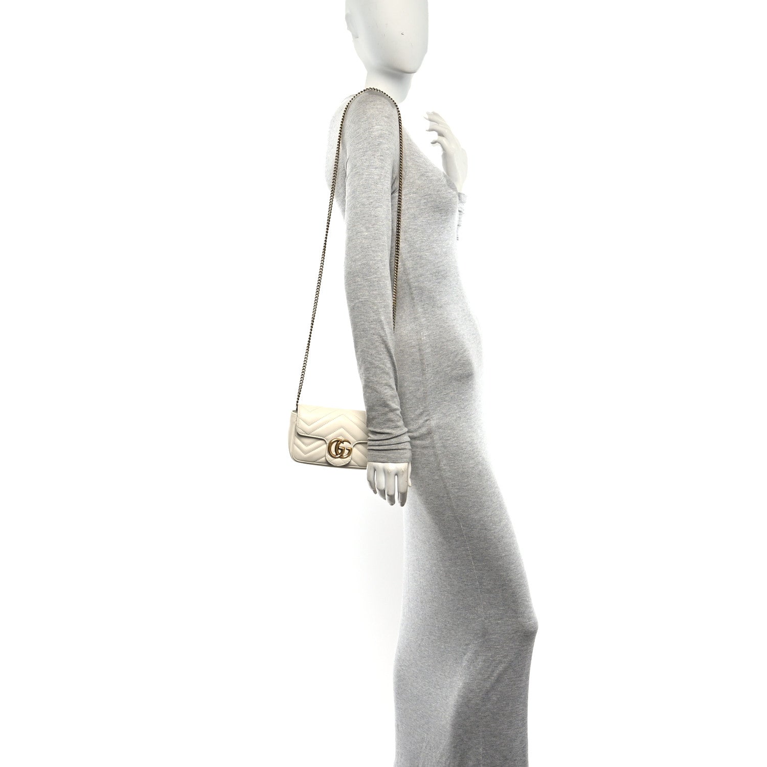 Gucci Calfskin Matelasse Super Mini GG Marmont Shoulder Bag White 2 of 10