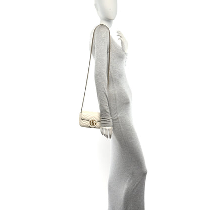 Gucci Calfskin Matelasse Super Mini GG Marmont Shoulder Bag White 2 of 10