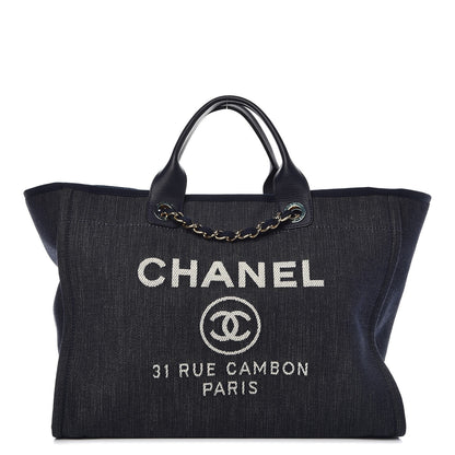 Chanel Denim Large Deauville Tote Dark Blue 1 of 10