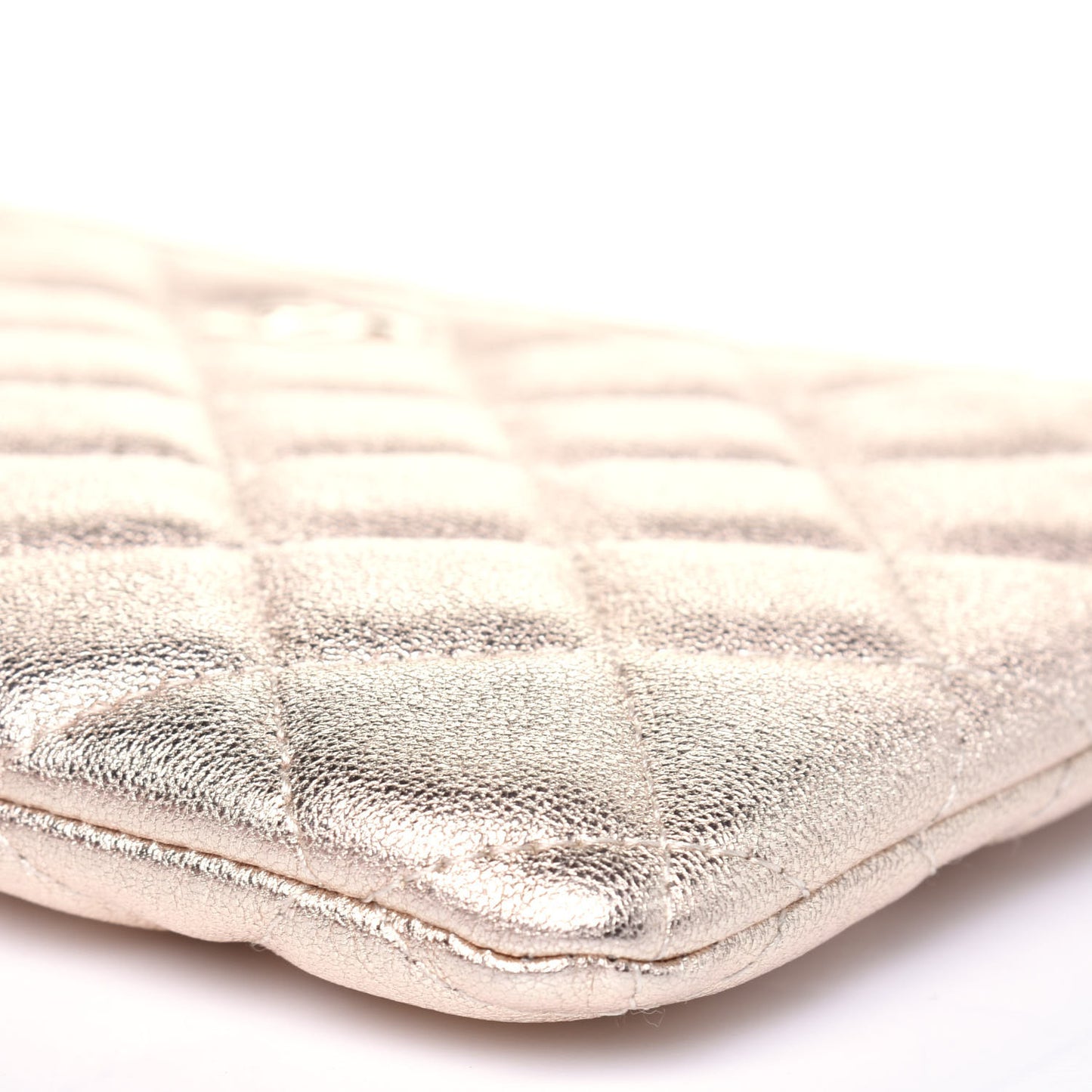 Metallic Lambskin Quilted Cosmetic Case Gold