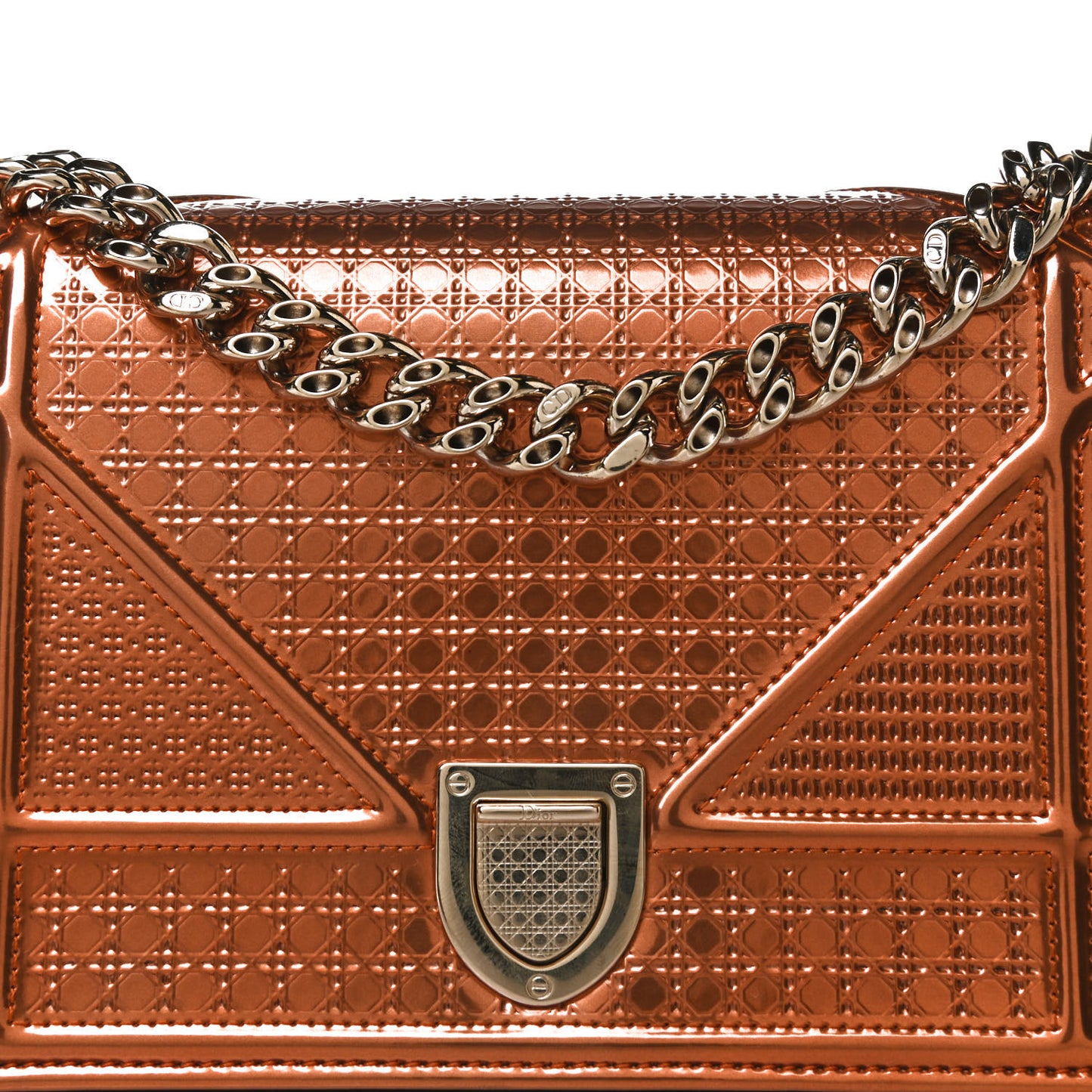 Metallic Patent Micro-Cannage Small Diorama Flap Bag Orange