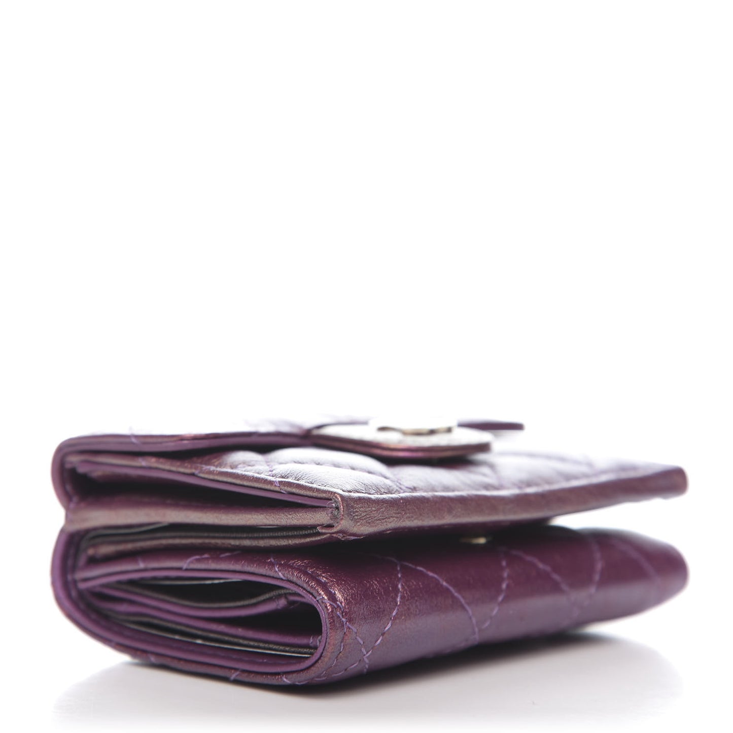 Iridescent Lambskin Small Quilted Flap Wallet Purple