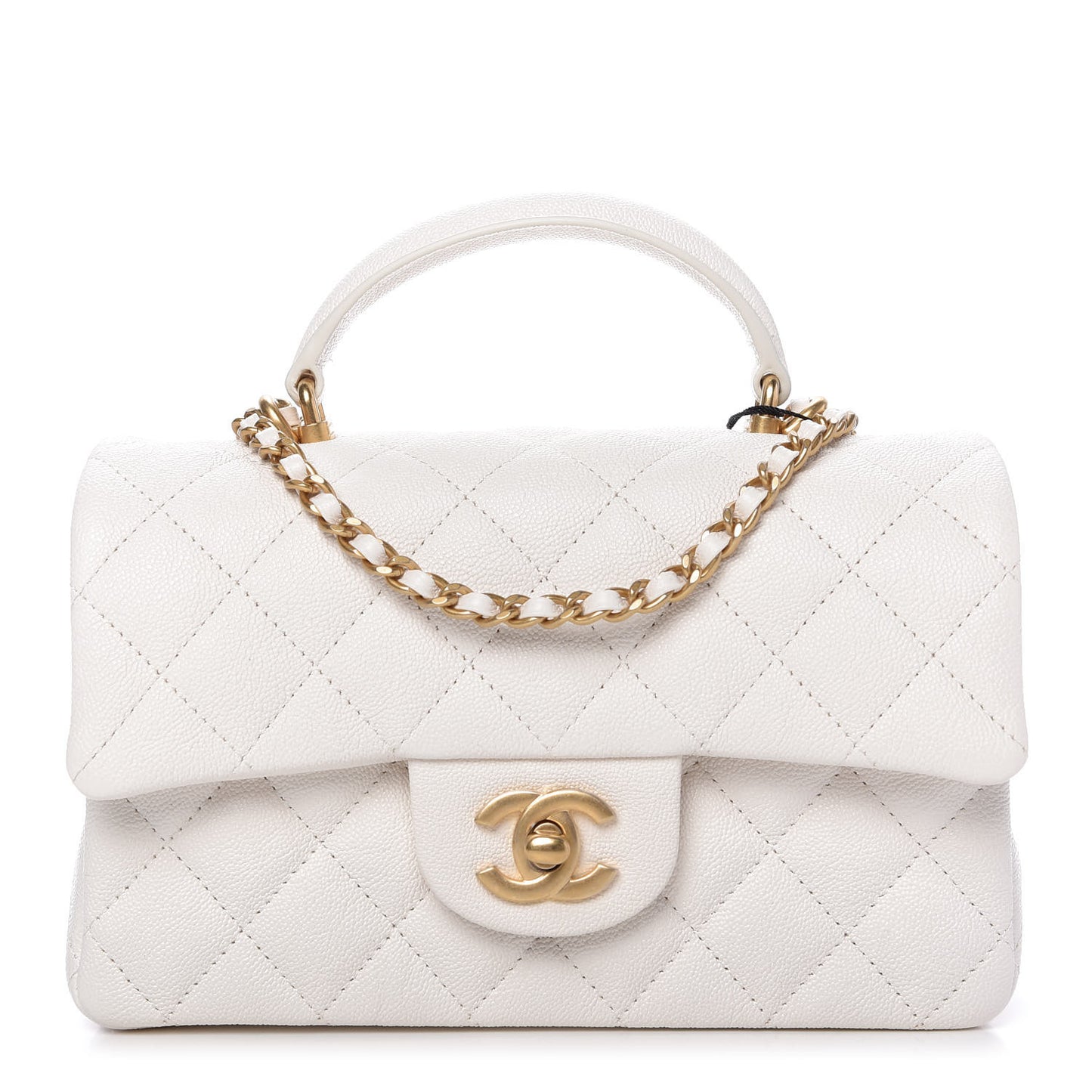 Caviar Quilted Mini Top Handle Rectangular Flap White