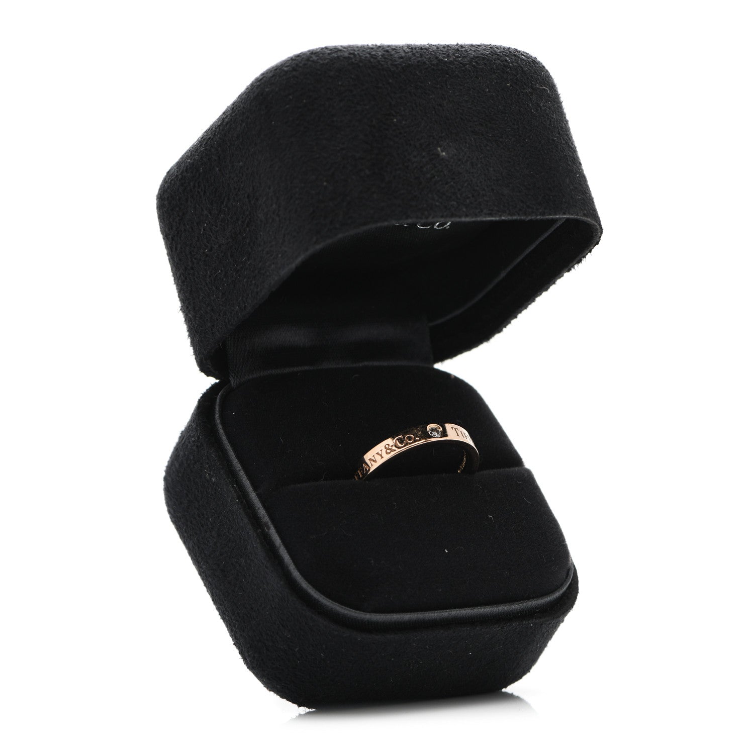 Tiffany 18K Rose Gold Diamond 3mm Logo Band Ring 50 5.25 5 of 5