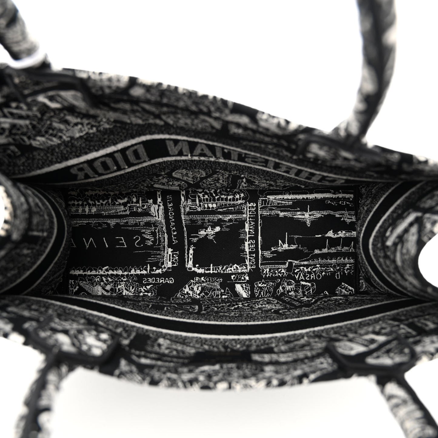 Canvas Embroidered Medium Plan De Paris Book Tote Black White