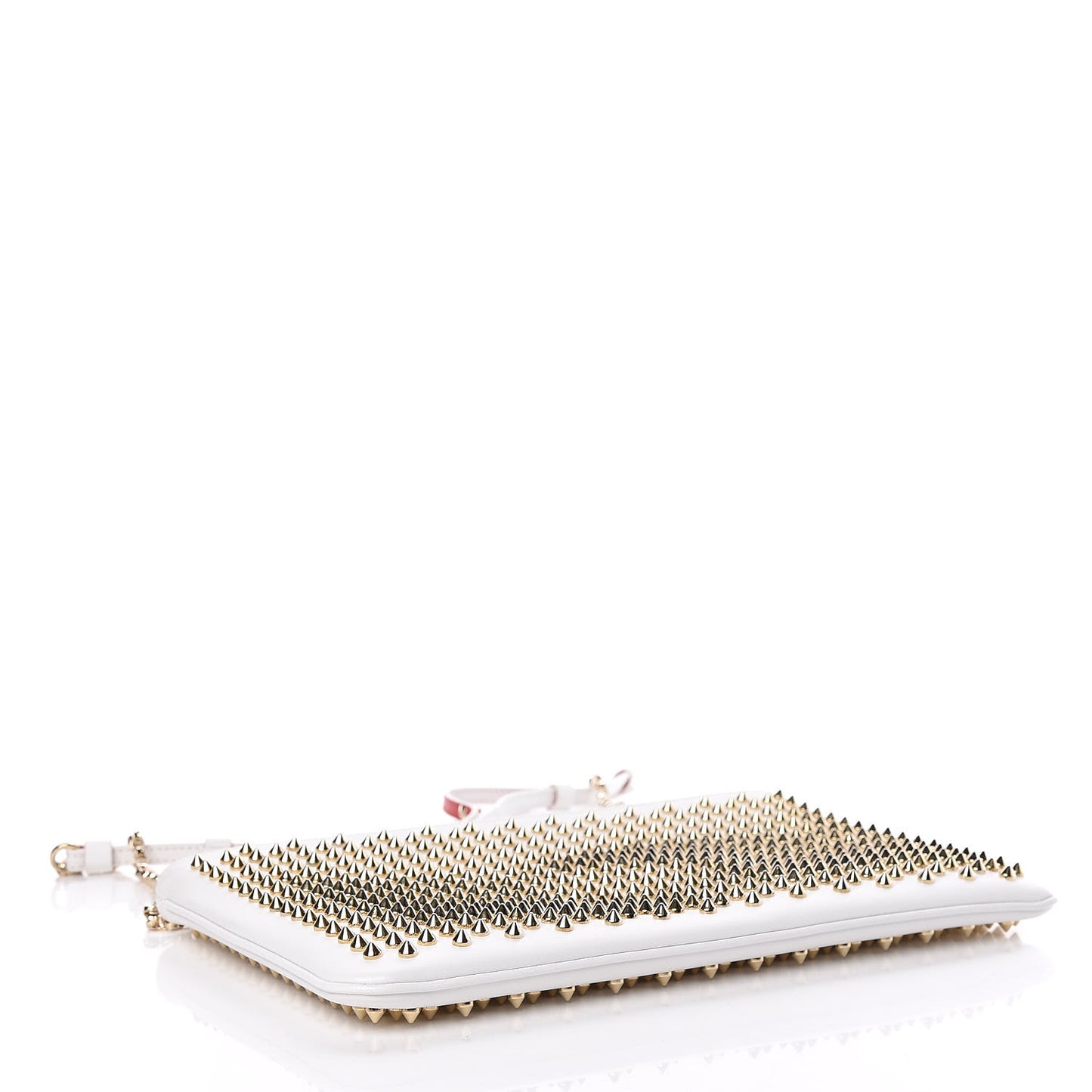 Calfskin Studded Loubiposh Chain Clutch White Gold