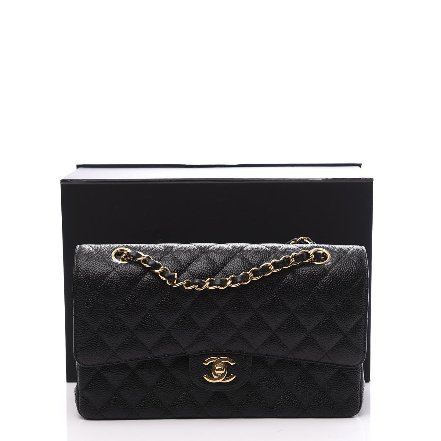 Caviar Quilted Medium Double Flap Black