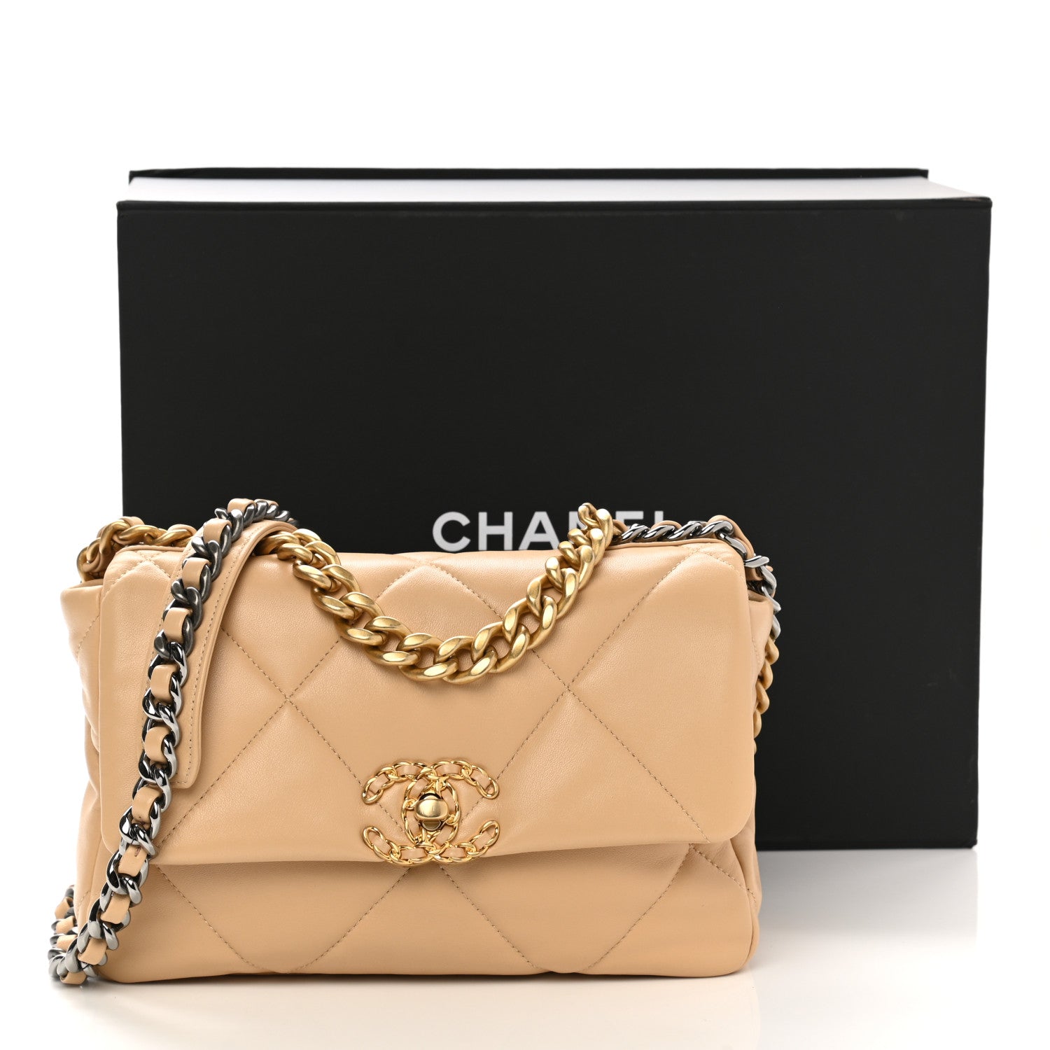 Chanel Lambskin Quilted Medium Chanel 19 Flap Beige 11 of 11