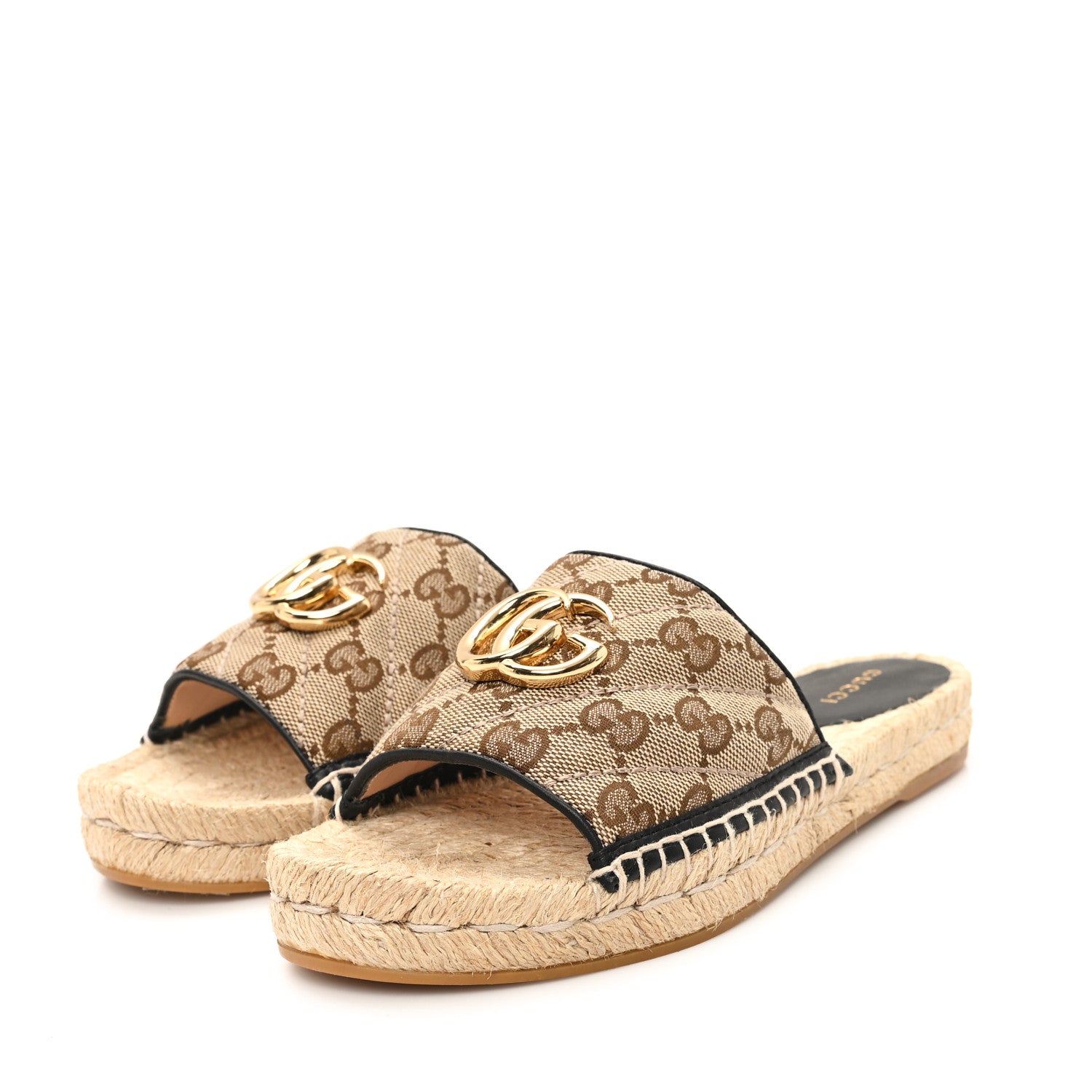 Gucci Monogram Matelasse GG Marmont Espadrille 20mm Slide Sandals 35 Beige Ebony Black 5 of 9
