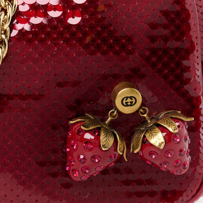 Gucci Sequin Textured Dollar Calfskin Strawberry Small Ophidia GG Handbag Red 8 of 10