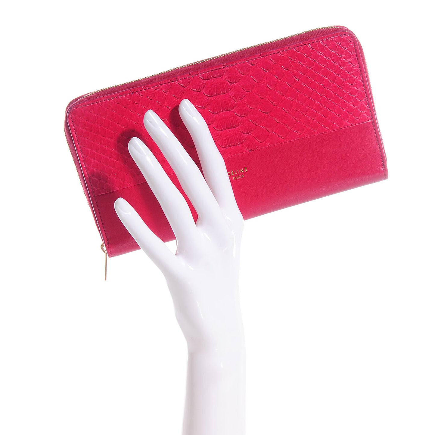 Python Lambskin Large Zip Around Multifunction Wallet Fuchsia