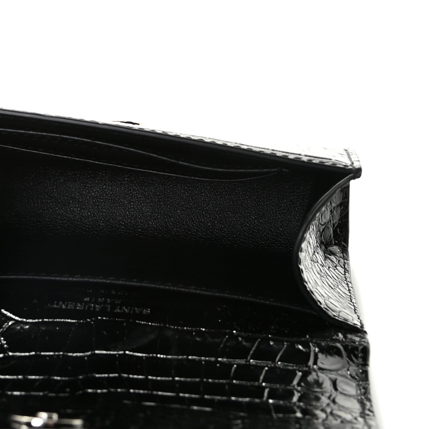 Saint Laurent Calfskin Crocodile Embossed Monogram Kate Belt Bag Black 5 of 11