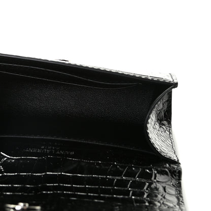 Saint Laurent Calfskin Crocodile Embossed Monogram Kate Belt Bag Black 5 of 11