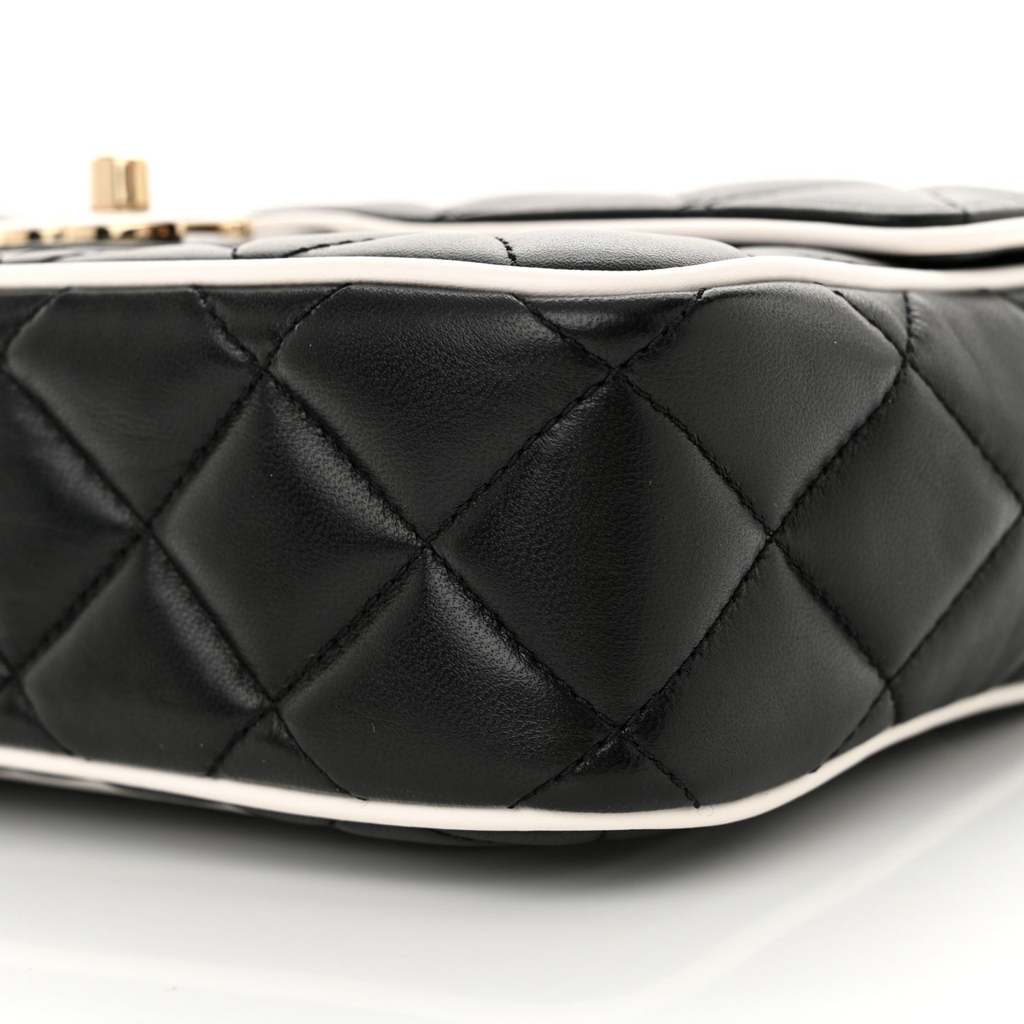 Lambskin Quilted Resin Graphic Frame Flap Bag Black White