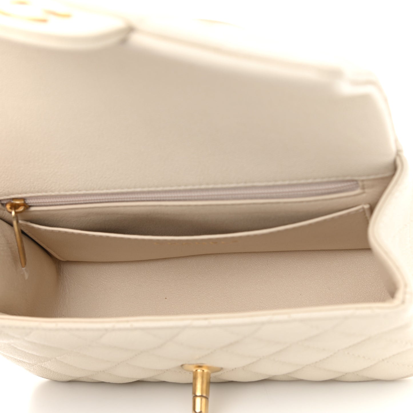 Caviar Quilted Mini Top Handle Rectangular Flap Beige
