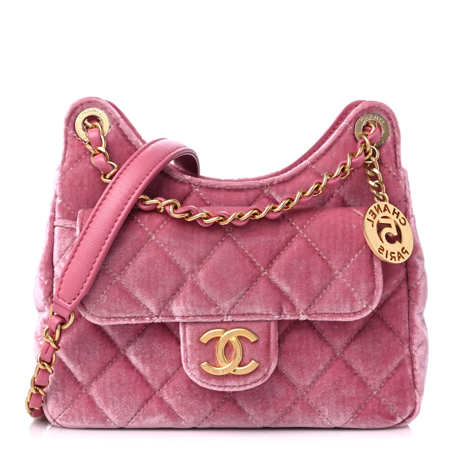 Chanel Velvet Quilted Small Wavy CC Hobo Pink 1 of 9