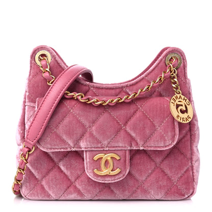 Chanel Velvet Quilted Small Wavy CC Hobo Pink 1 of 9