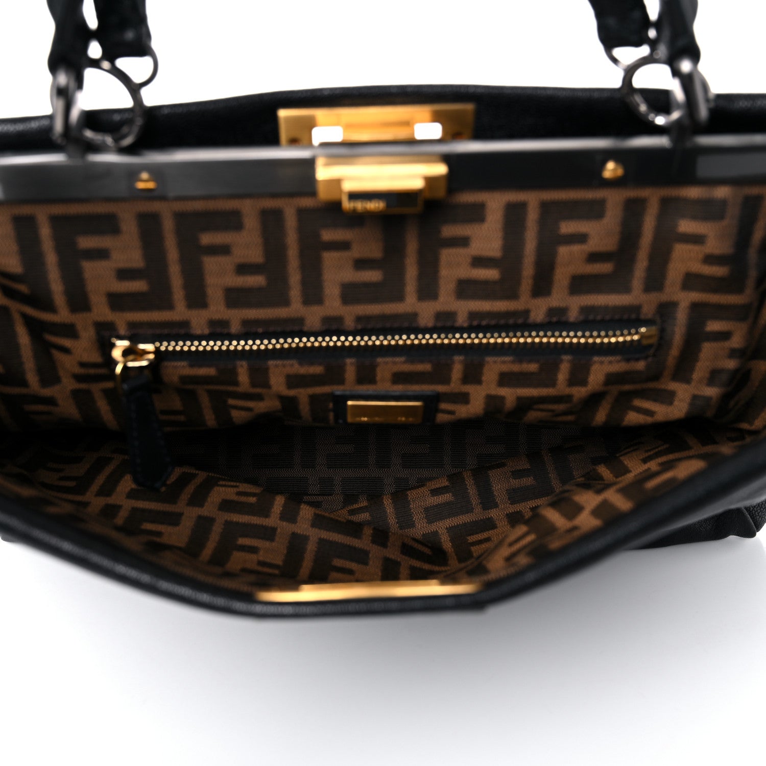 Fendi Goatskin Zucca Large Peekaboo Iconic Satchel Black Tobacco 6 of 14