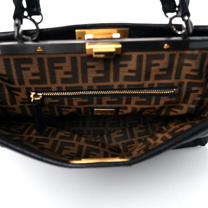 Fendi Goatskin Zucca Large Peekaboo Iconic Satchel Black Tobacco 6 of 14
