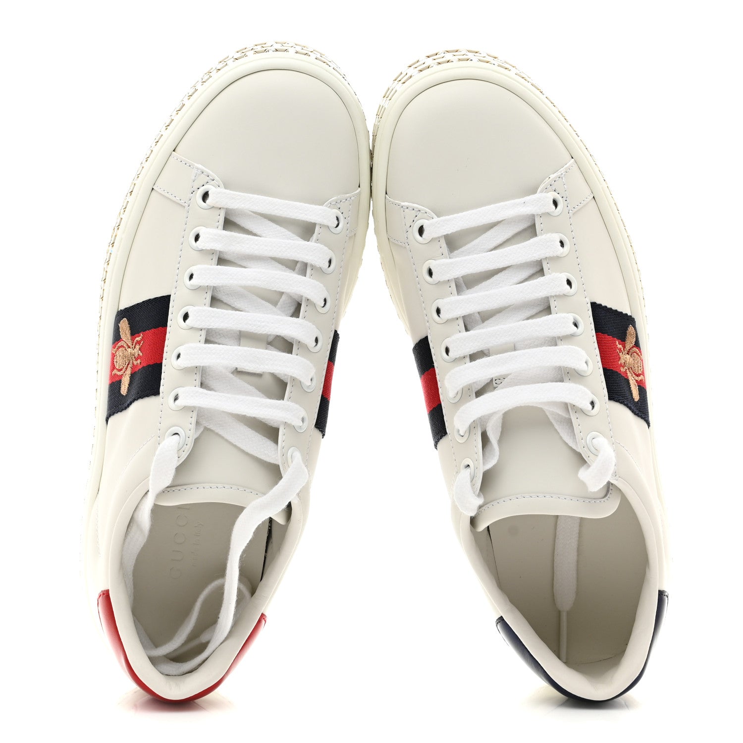 Gucci Calfskin Crystal Web Bee Embroidered Womens Ace Platform