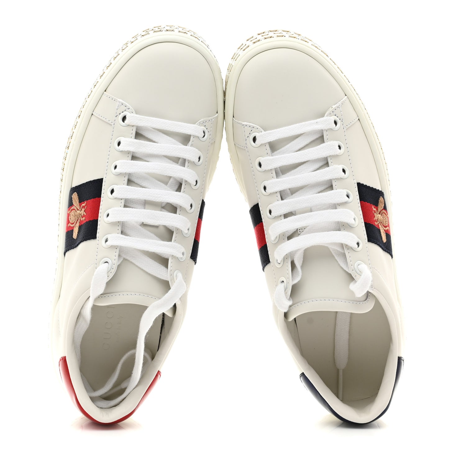 Calfskin Crystal Web Bee Embroidered Womens Ace Platform Sneakers 35.5 White