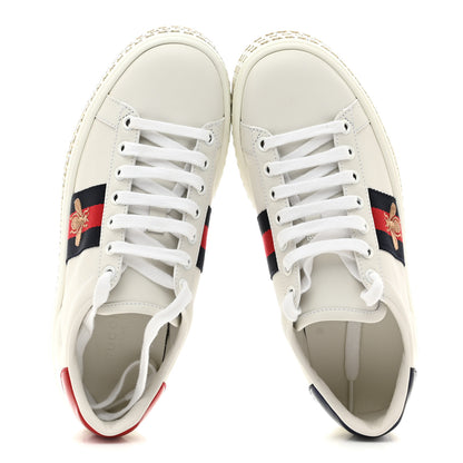 Gucci Calfskin Crystal Web Bee Embroidered Womens Ace Platform Sneakers 35.5 White 2 of 10