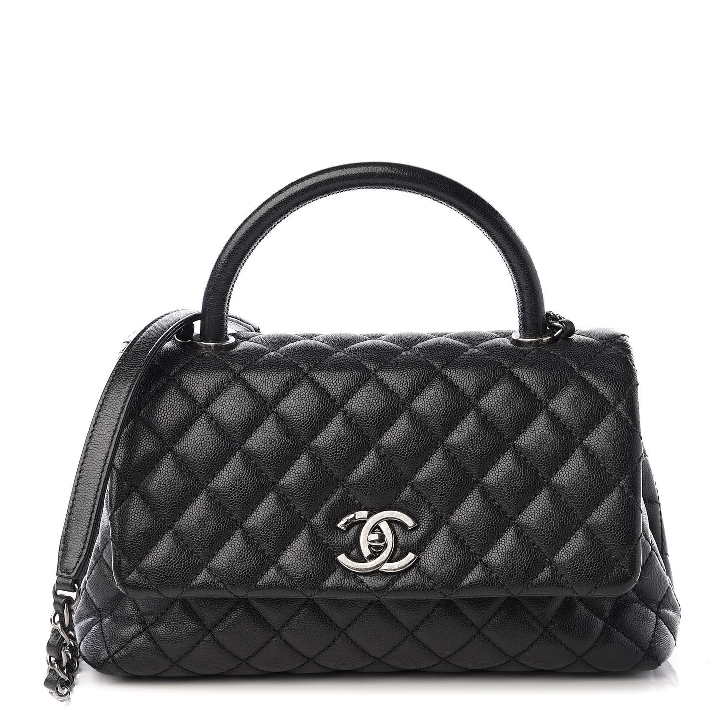 Caviar Quilted Small Coco Handle Flap Black