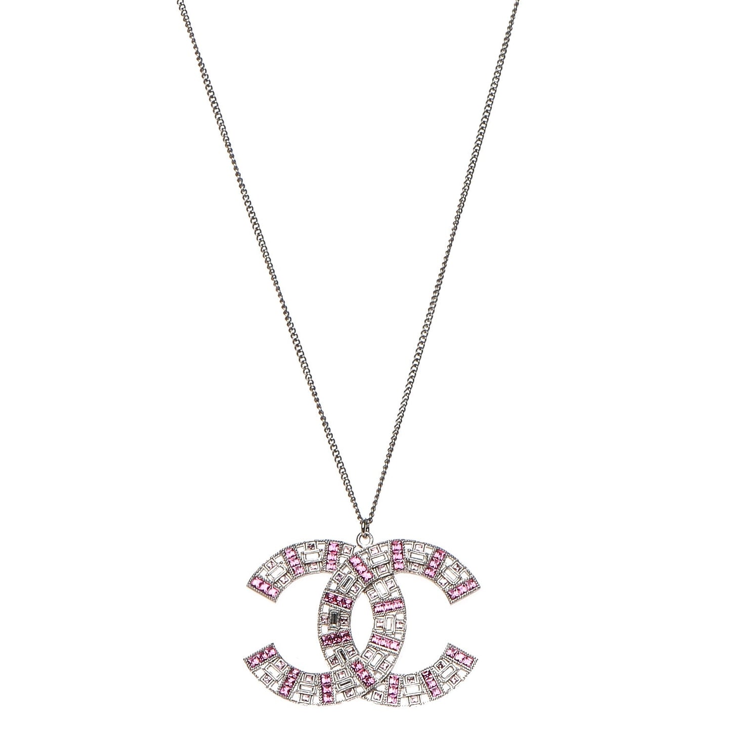 Baguette Crystal Large CC Necklace Pink