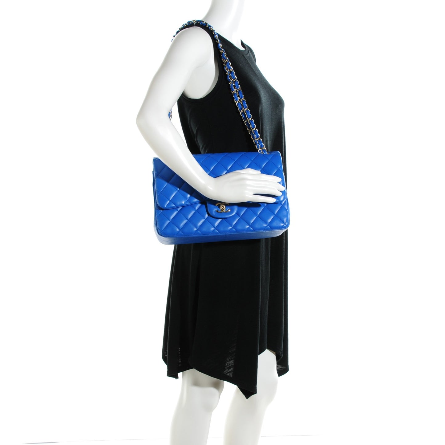 Lambskin Quilted Jumbo Double Flap Blue
